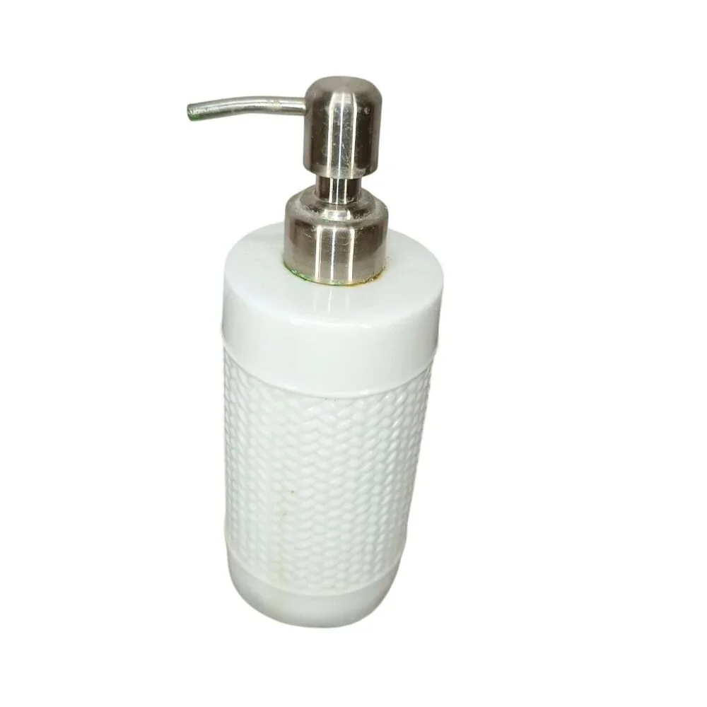 White Textured Ceramic‎ Soap Dispenser With Silver Pump